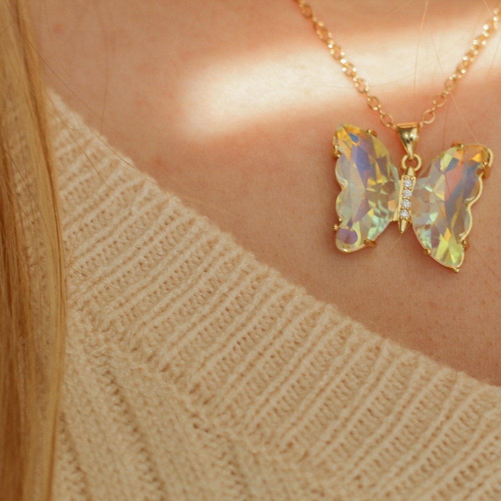 Gold Butterfly Pendant Necklace - Picture 4 of 9